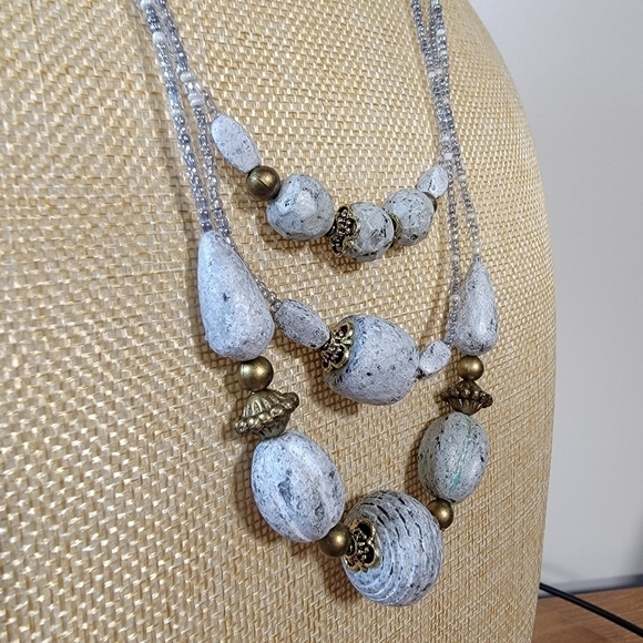 Blue gray multi strand statement necklace - Picture 1 of 12